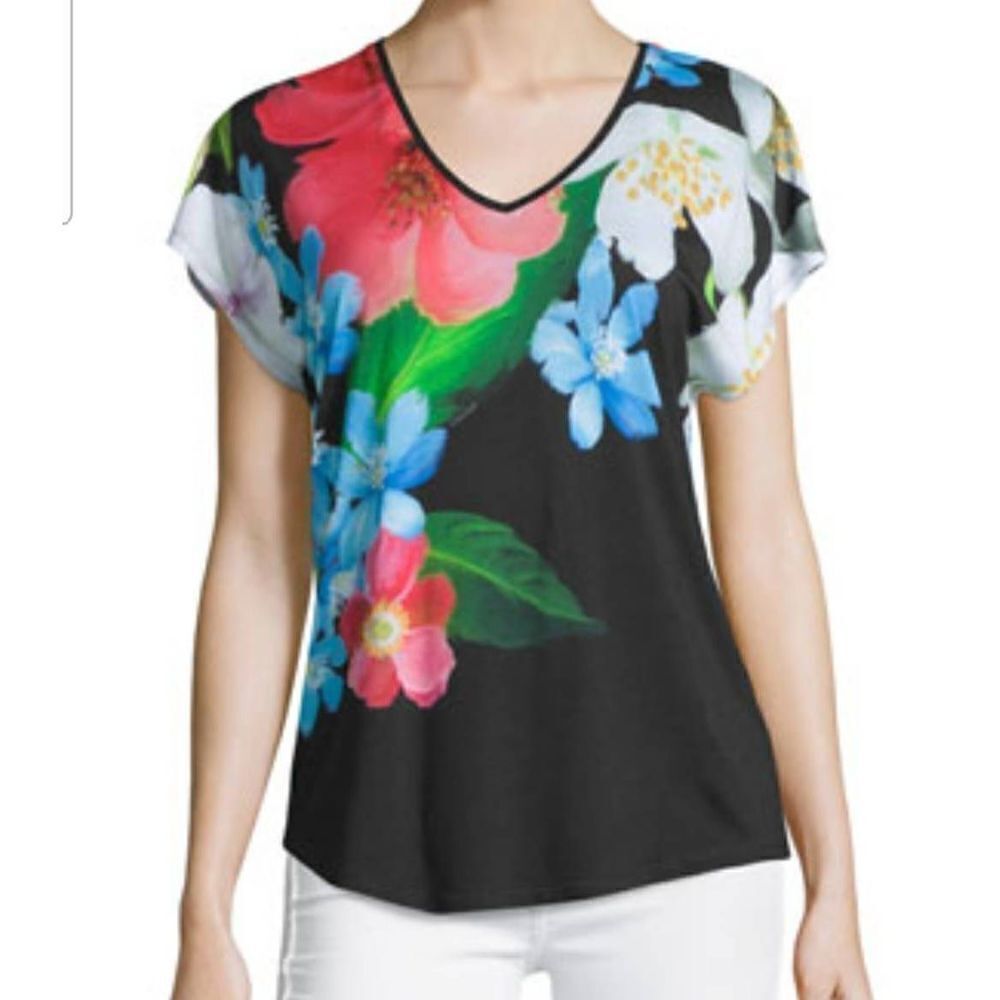 Ted Baker London Reneah Cap-Sleeve Floral-Print Top sz 1 (Small)